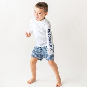 RuggedButts Boys Navy Gingham Swim Trunks UPF 50+ 🩵